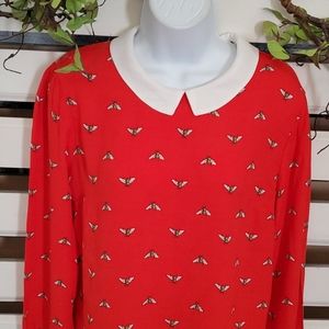 5 for $20! blouse red with white collar bee print